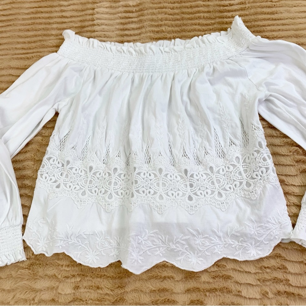 Top Shop White Off-Shoulder Embroidered Women's cropped Top long sleeve - Picture 2 of 9